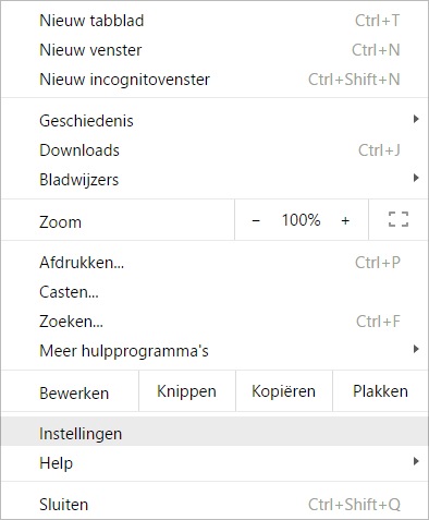 SOCKS5 proxy in Google Chrome volledige menu