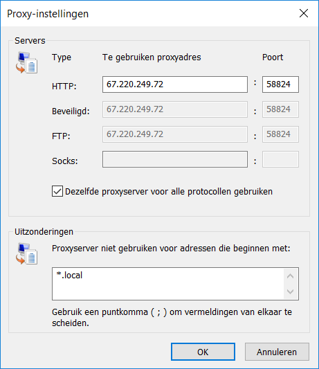 HTTP Proxy - Google Chrome voorbeeld proxy instellingen