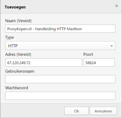 HTTP Proxy - Maxthon Browser ip authenticatie voorbeeld gegevens