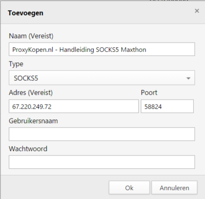 HTTP Proxy - Maxthon Browser ip authenticatie voorbeeld gegevens